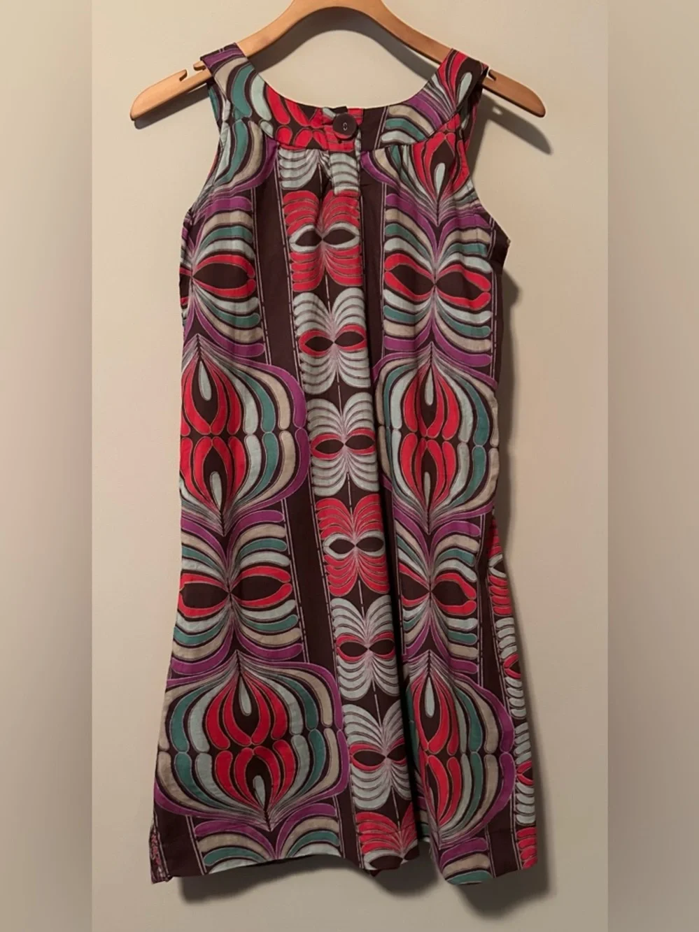 Red Camel Sleeveless Patterned Cotton Dress - Picture 4 of 4